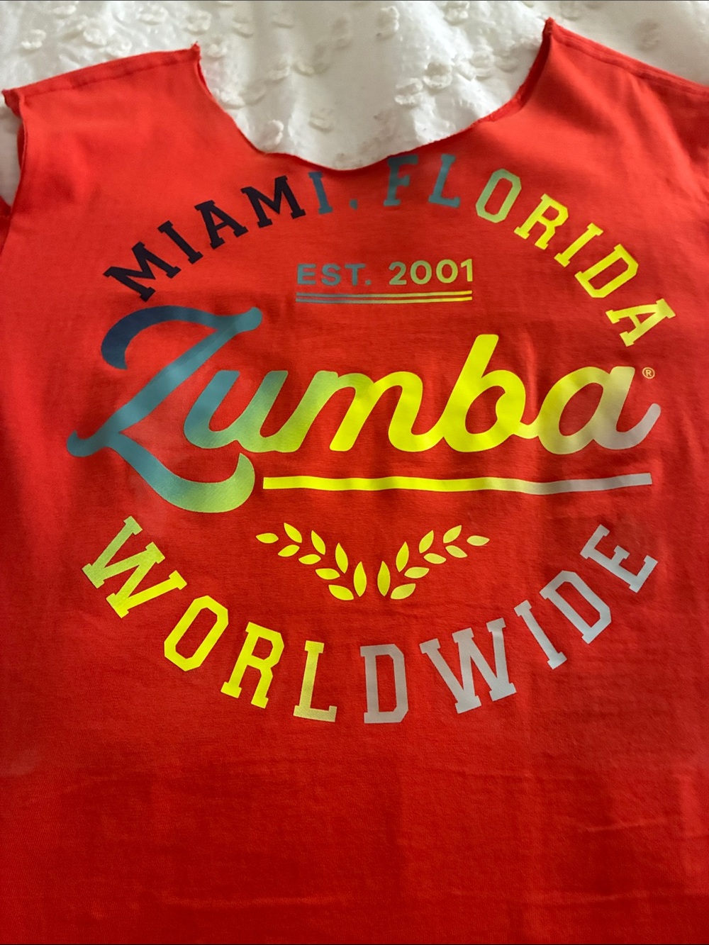 Zumba Orange Cold-Shoulder Logo Tee with Multicolor Print - Picture 3 of 12